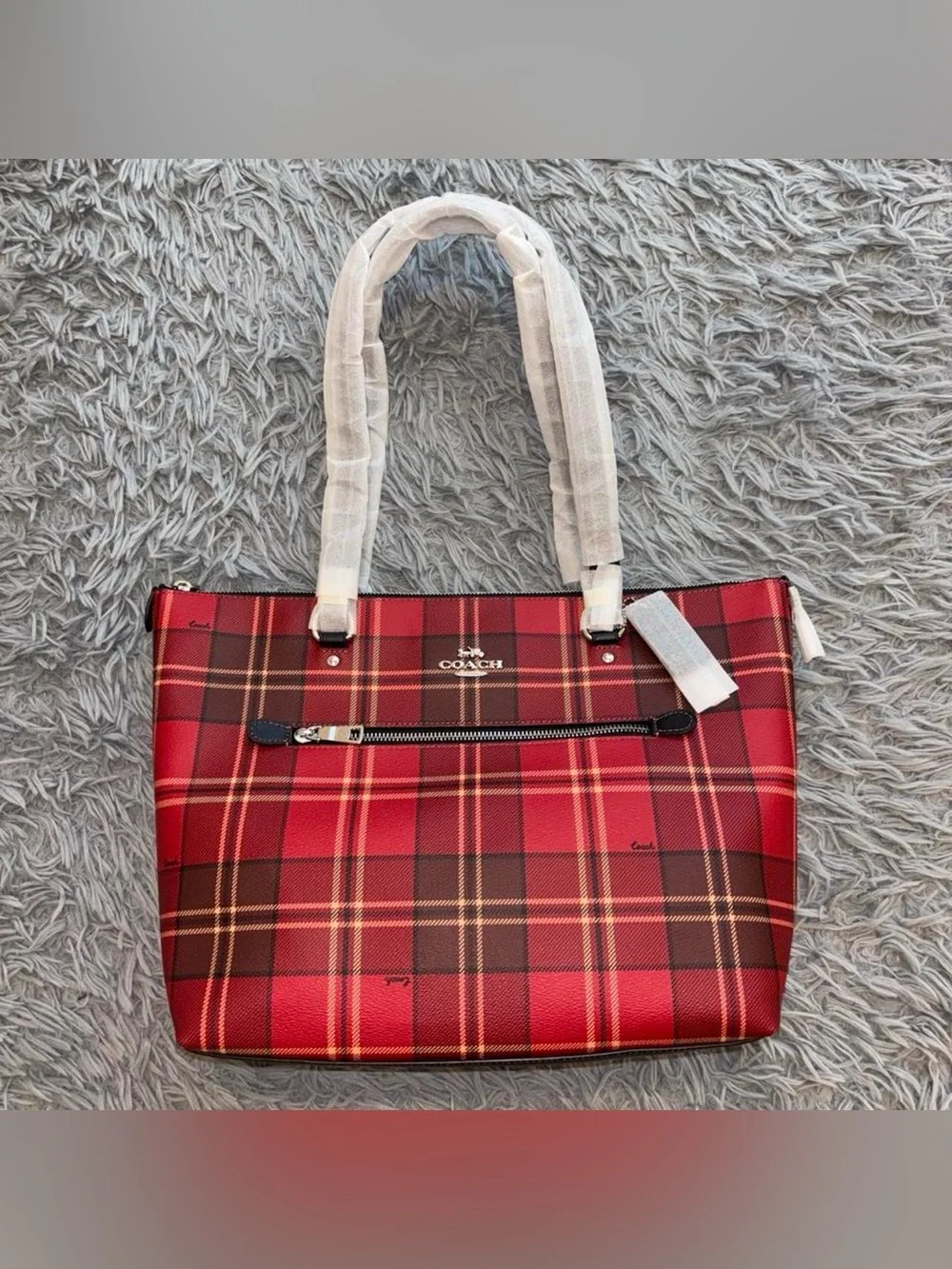 NEW Coach Plaid Gallery Tote Bag Red Tartan Luxury Designer Holiday Christmas
